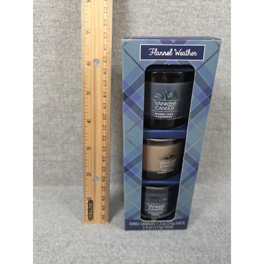 Yankee Candle Flannel Weather Set Three Each 1.3oz‎ Scented Mini Candle Gift NEW